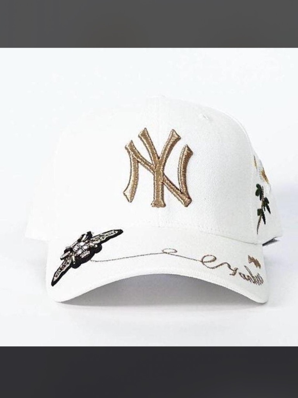 MLB White Cap with Rose Gold Embroidered NY Logo - Picture 7 of 7